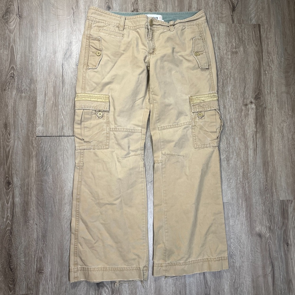 VTG Old Navy Cargo Khaki Pants 100% Cotton Women's 14 Regular Baggy Wide Leg